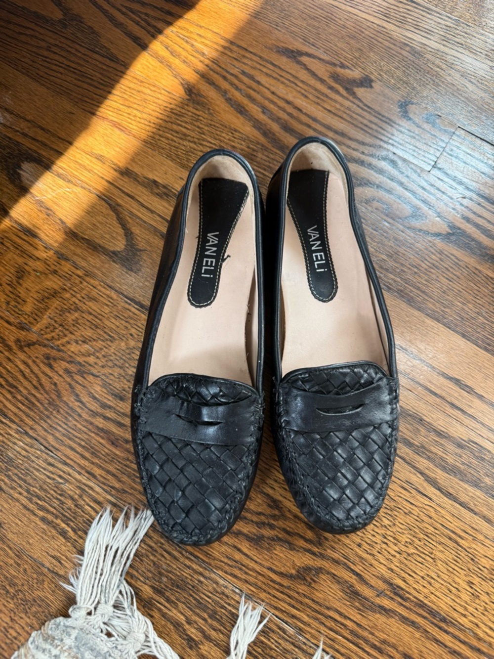 Vaneli Black Woven Leather Penny Loafers